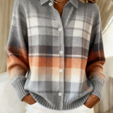 Veronika – Karirana košulja u sivim tonovima s toplim narančastim naglascima