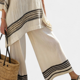 Set Mediteran Daisy od bambusovog platna s elegantnim crvenim i zelenim prugama