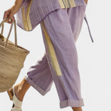 Set od lanenog bambusa s očaravajućom lavandom i detaljima u žutoj pruzi