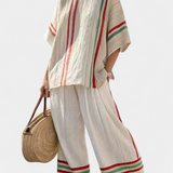 Sredozemni set Daisy od bambusovog lana s elegantnim crvenim i zelenim prugama