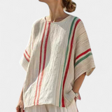 Sredozemni set Daisy od bambusovog lana s elegantnim crvenim i zelenim prugama