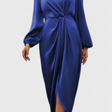 Andrea Elegantna Duga Haljina s V-Izrezom i Bočnim Raskorakom