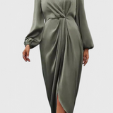 Andrea Elegantna Duga Haljina s V-Izrezom i Bočnim Raskorakom