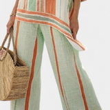 Elegantni Set od Lino Bambusa s Prugama i Asimetričnom Bluza i Širokim Hlačama za Rafinirani Stil