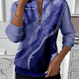 Arlena – moderna bluza s apstraktnim uzorkom i patentnim zatvaračem