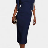 Vesna Midi Haljina s Bisernim Detaljima i Okruglim Izrezom