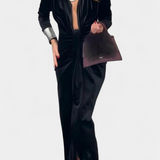 Vilma Duga Haljina od Zlatnog Baršuna s V-Izrezom