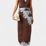 Dragica Set Topa i Suknje s Kontrastnim Čipkastim Panele