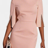 Vesna Midi Haljina s Bisernim Detaljima i Okruglim Izrezom