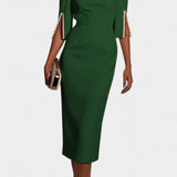 Vesna Midi Haljina s Bisernim Detaljima i Okruglim Izrezom