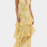 Valentina - Haljina od Chiffona s V-Izrezom i Lepršavim Rukavima