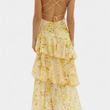 Valentina - Haljina od Chiffona s V-Izrezom i Lepršavim Rukavima