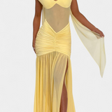 Milica Duga Haljina od Milk Svile s Dubokim Izrezom i Oblikovanim Nabranjem