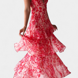 Valentina - Haljina od Chiffona s V-Izrezom i Lepršavim Rukavima