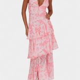 Valentina - Haljina od Chiffona s V-Izrezom i Lepršavim Rukavima