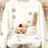 Zrinka - Ženska ležerna flanelska majica s božićnim printom mačaka